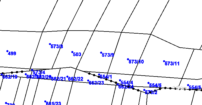 Parcela st. 573/9 v KÚ Rybníček u Habrů, Katastrální mapa