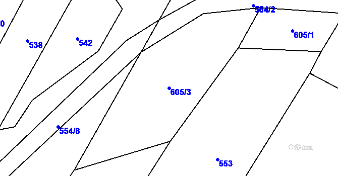 Parcela st. 605/3 v KÚ Rybníček u Habrů, Katastrální mapa