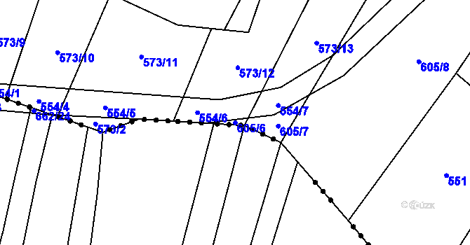 Parcela st. 605/6 v KÚ Rybníček u Habrů, Katastrální mapa