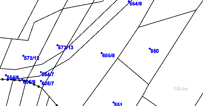 Parcela st. 605/8 v KÚ Rybníček u Habrů, Katastrální mapa
