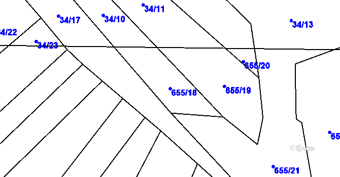 Parcela st. 655/18 v KÚ Rybníček u Habrů, Katastrální mapa