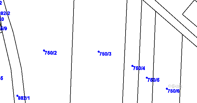 Parcela st. 750/3 v KÚ Rybníček u Habrů, Katastrální mapa