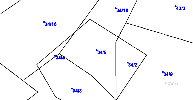 Parcela st. 34/5 v KÚ Rybníček u Habrů, Katastrální mapa