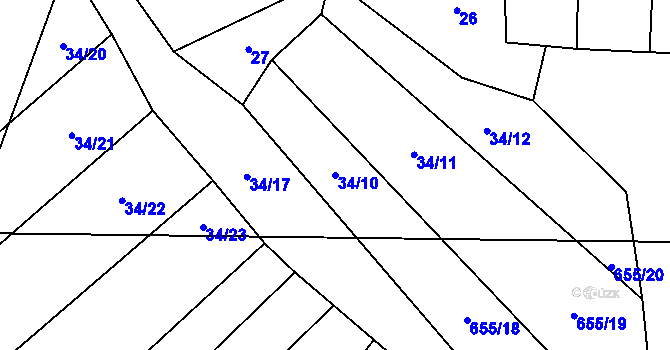 Parcela st. 34/10 v KÚ Rybníček u Habrů, Katastrální mapa