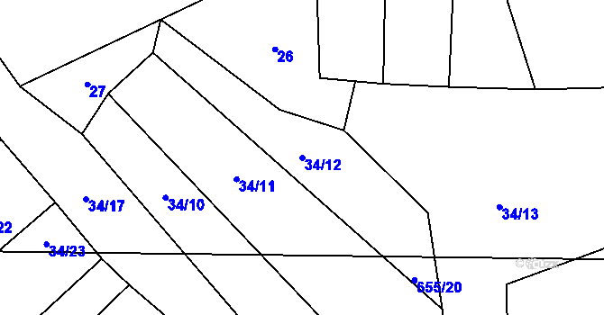 Parcela st. 34/12 v KÚ Rybníček u Habrů, Katastrální mapa