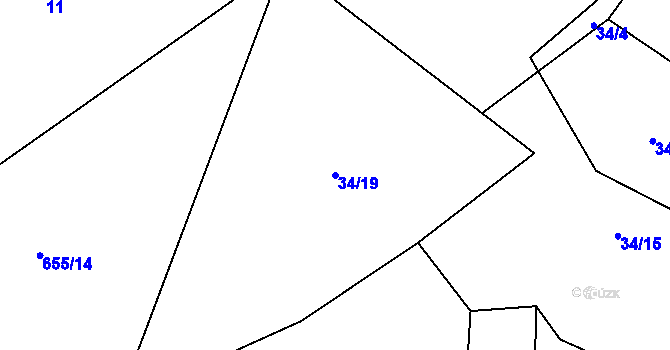 Parcela st. 34/19 v KÚ Rybníček u Habrů, Katastrální mapa