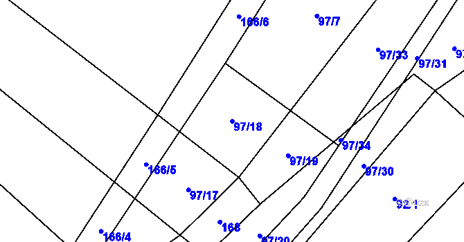 Parcela st. 97/18 v KÚ Rybníček u Habrů, Katastrální mapa