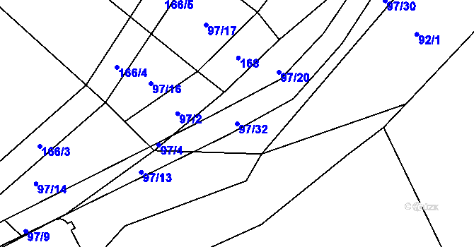 Parcela st. 97/32 v KÚ Rybníček u Habrů, Katastrální mapa