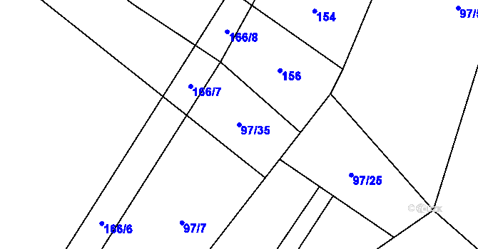 Parcela st. 97/35 v KÚ Rybníček u Habrů, Katastrální mapa