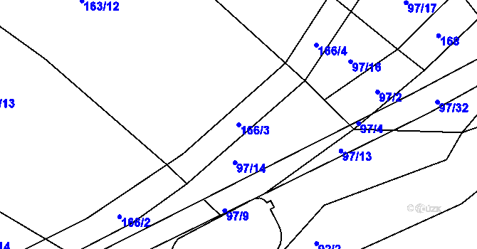 Parcela st. 166/3 v KÚ Rybníček u Habrů, Katastrální mapa