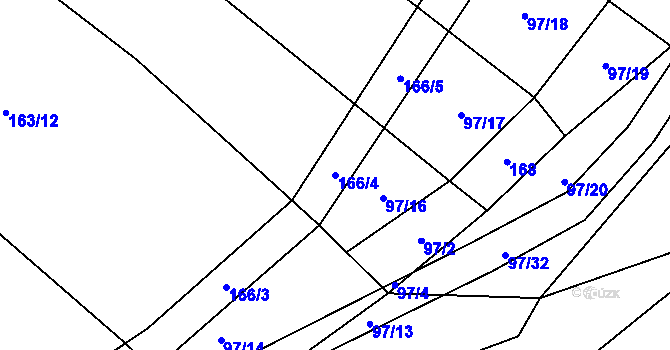 Parcela st. 166/4 v KÚ Rybníček u Habrů, Katastrální mapa