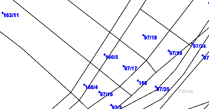 Parcela st. 166/5 v KÚ Rybníček u Habrů, Katastrální mapa