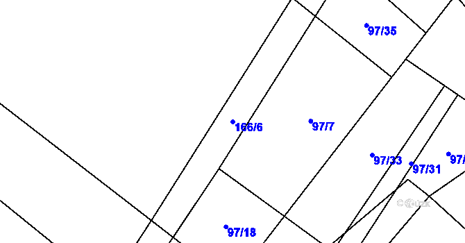 Parcela st. 166/6 v KÚ Rybníček u Habrů, Katastrální mapa