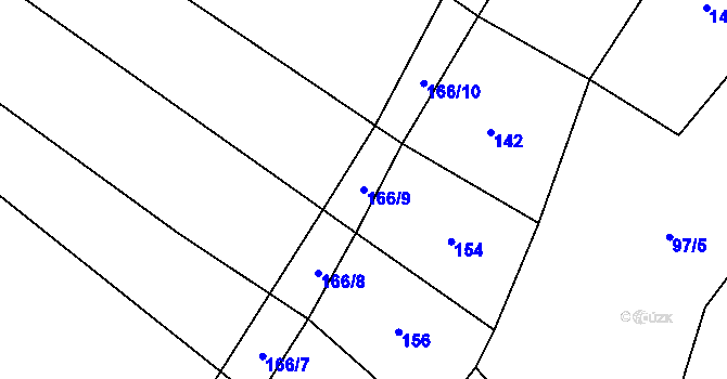Parcela st. 166/9 v KÚ Rybníček u Habrů, Katastrální mapa