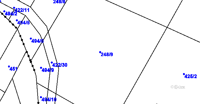 Parcela st. 248/9 v KÚ Rybníček u Habrů, Katastrální mapa