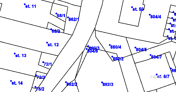 Parcela st. 880/3 v KÚ Rybníček u Habrů, Katastrální mapa
