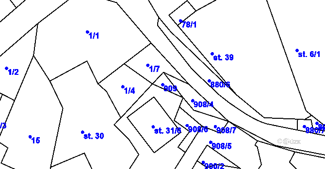 Parcela st. 909 v KÚ Rybníček u Habrů, Katastrální mapa