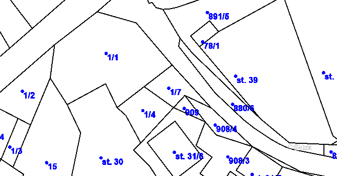 Parcela st. 1/7 v KÚ Rybníček u Habrů, Katastrální mapa