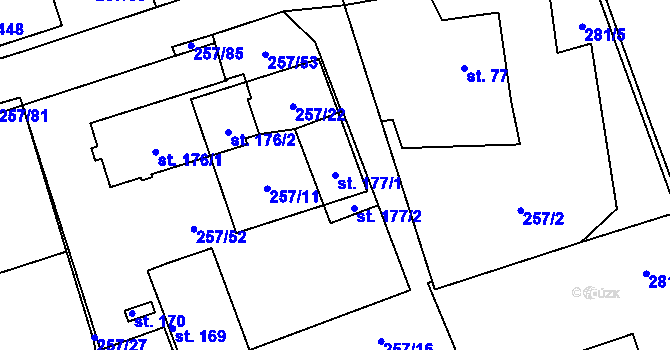 Parcela st. 177/1 v KÚ Rybník nad Radbuzou, Katastrální mapa
