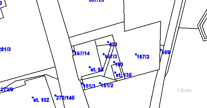 Parcela st. 167/3 v KÚ Rybník nad Radbuzou, Katastrální mapa