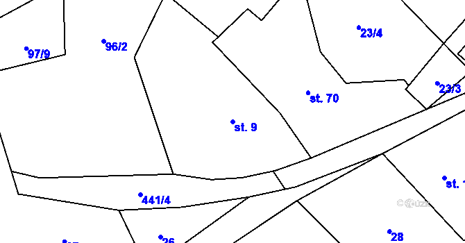 Parcela st. 9 v KÚ Závist u Rybníku, Katastrální mapa