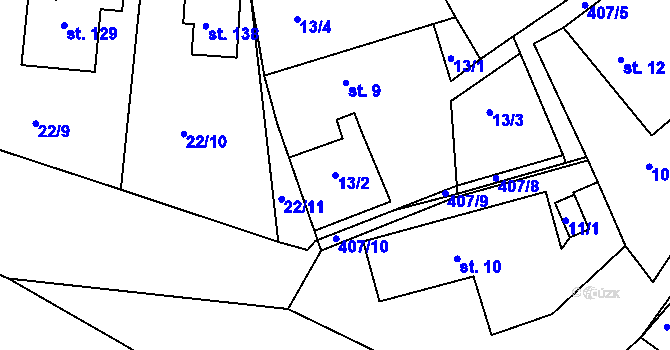 Parcela st. 13/2 v KÚ Rybníky, Katastrální mapa