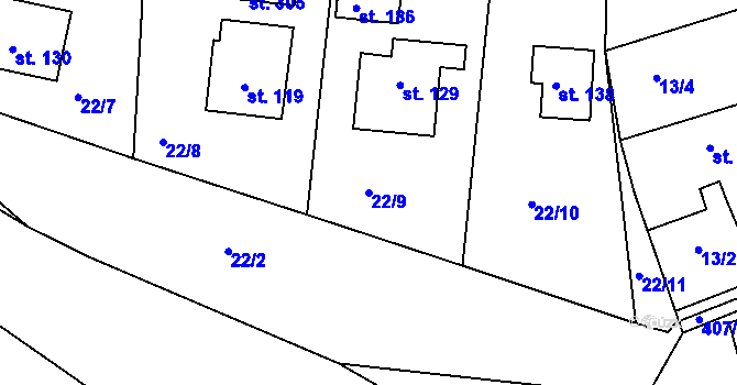 Parcela st. 22/9 v KÚ Rybníky, Katastrální mapa