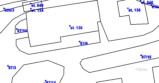 Parcela st. 87/9 v KÚ Rybníky, Katastrální mapa
