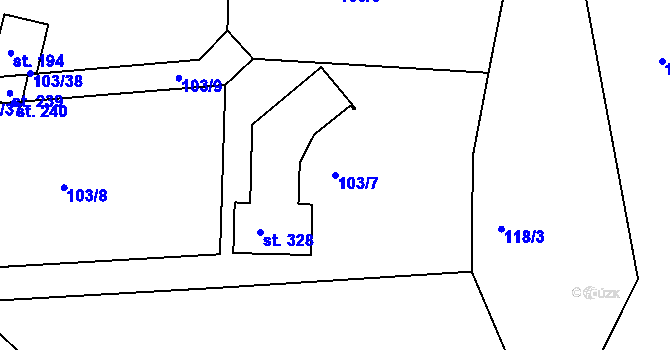 Parcela st. 103/7 v KÚ Rybníky, Katastrální mapa