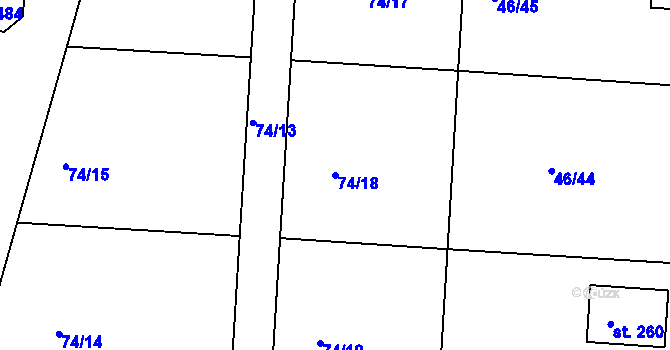 Parcela st. 74/18 v KÚ Rybníky, Katastrální mapa