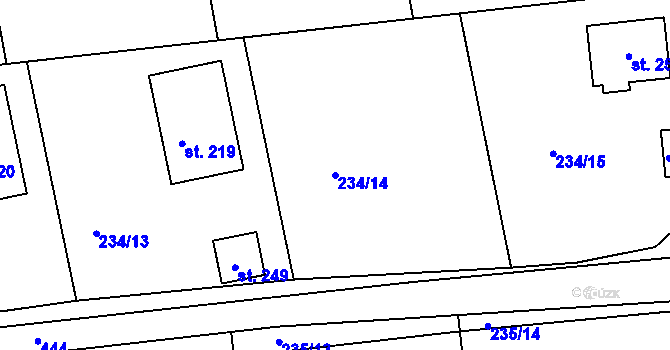 Parcela st. 234/14 v KÚ Rybníky, Katastrální mapa