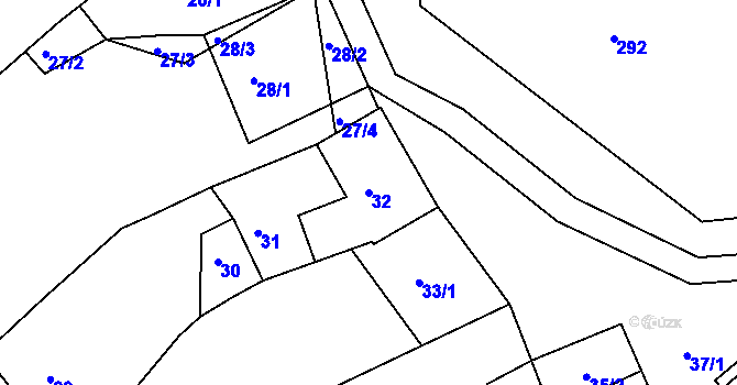 Parcela st. 32 v KÚ Rybníky na Moravě, Katastrální mapa