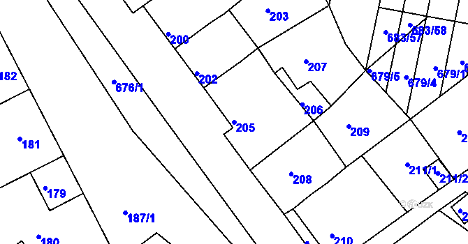 Parcela st. 205 v KÚ Rybníky na Moravě, Katastrální mapa