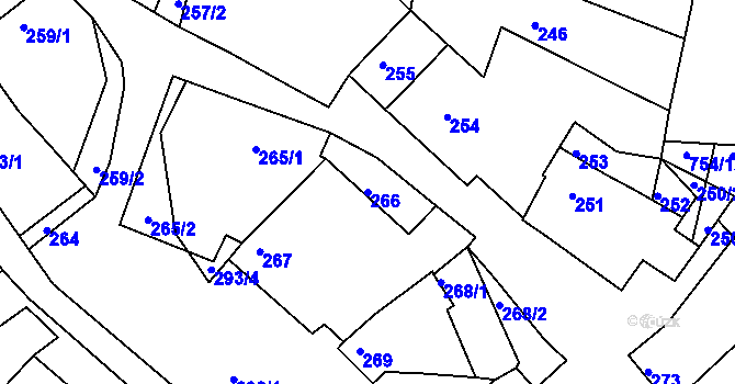 Parcela st. 266 v KÚ Rybníky na Moravě, Katastrální mapa