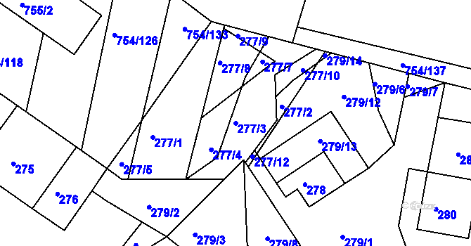 Parcela st. 277/3 v KÚ Rybníky na Moravě, Katastrální mapa