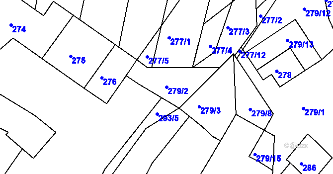Parcela st. 279/2 v KÚ Rybníky na Moravě, Katastrální mapa