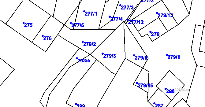 Parcela st. 279/3 v KÚ Rybníky na Moravě, Katastrální mapa