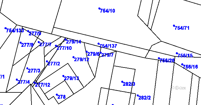 Parcela st. 279/7 v KÚ Rybníky na Moravě, Katastrální mapa