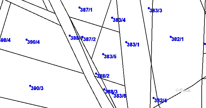 Parcela st. 383/5 v KÚ Rybníky na Moravě, Katastrální mapa