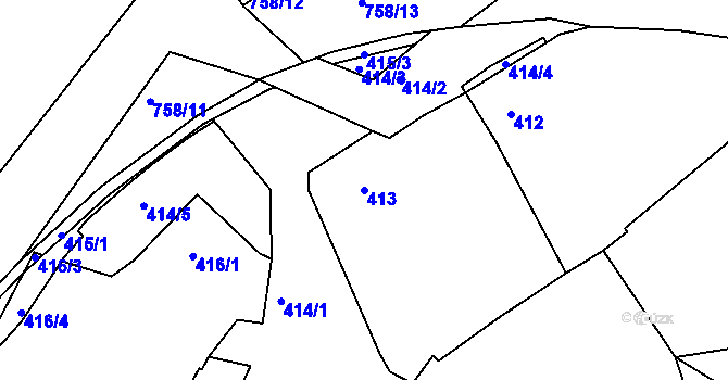 Parcela st. 413 v KÚ Rybníky na Moravě, Katastrální mapa