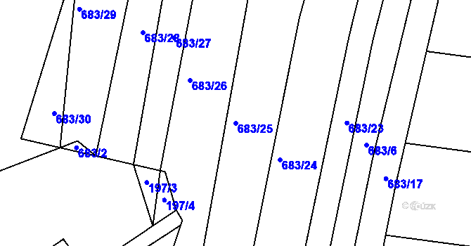 Parcela st. 683/25 v KÚ Rybníky na Moravě, Katastrální mapa