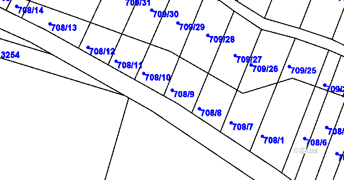 Parcela st. 708/9 v KÚ Rybníky na Moravě, Katastrální mapa