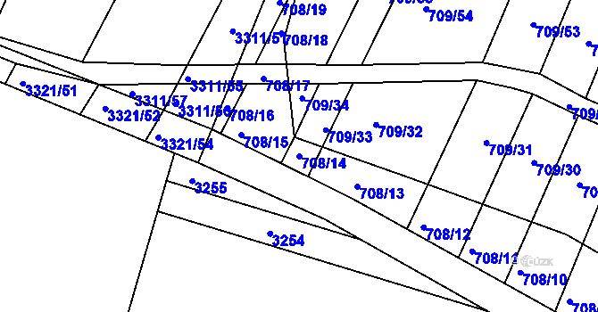 Parcela st. 708/14 v KÚ Rybníky na Moravě, Katastrální mapa
