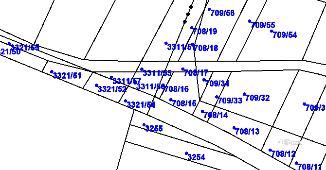 Parcela st. 708/16 v KÚ Rybníky na Moravě, Katastrální mapa