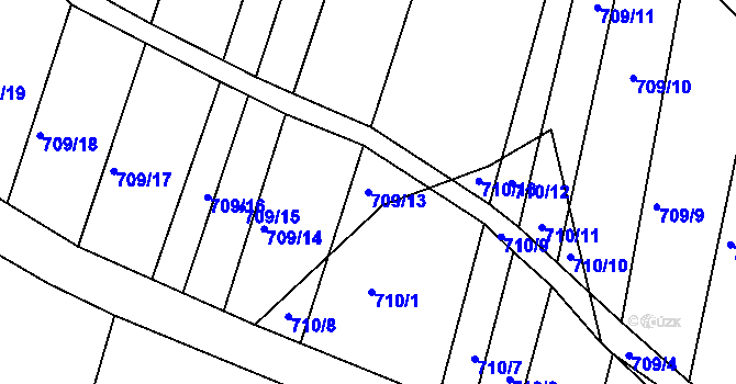 Parcela st. 709/13 v KÚ Rybníky na Moravě, Katastrální mapa