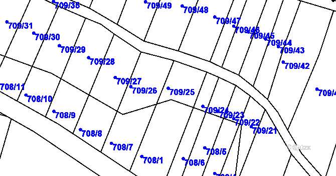 Parcela st. 709/25 v KÚ Rybníky na Moravě, Katastrální mapa