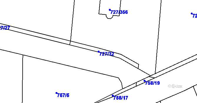 Parcela st. 727/32 v KÚ Rybníky na Moravě, Katastrální mapa