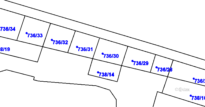 Parcela st. 736/30 v KÚ Rybníky na Moravě, Katastrální mapa