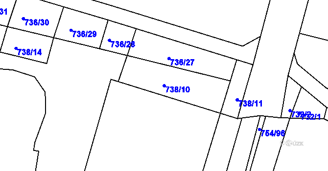 Parcela st. 738/10 v KÚ Rybníky na Moravě, Katastrální mapa
