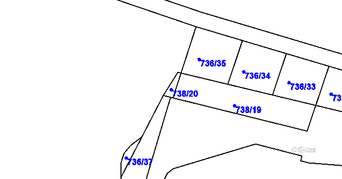 Parcela st. 738/20 v KÚ Rybníky na Moravě, Katastrální mapa